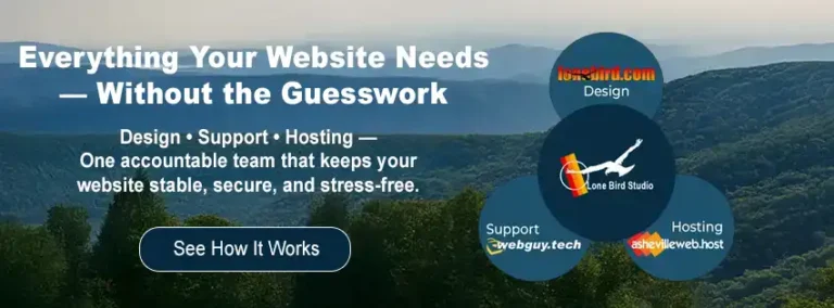 Lone-Bird-Studio-ecosystem-diagram-showing-WordPress-design-support-and-hosting-services